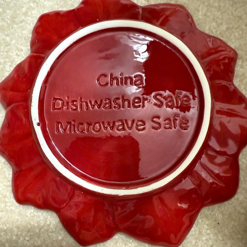 Red Poinsettia Holiday Decorative Plates (2) - Picture 5 of 10
